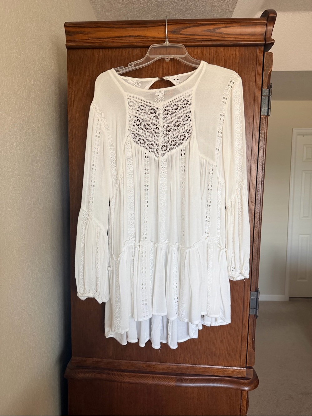 Free People Ivory Lace Peasant Tunic Top